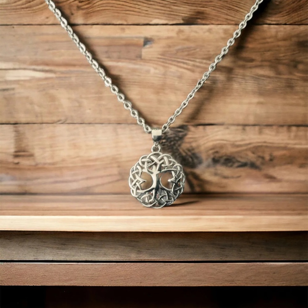 925 Sterling Silver Celtic Tree of Life Pendant Free Chain Necklace